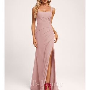 JJs House Dusty Rose Square-Neck Maxi Gown with Side Slit
